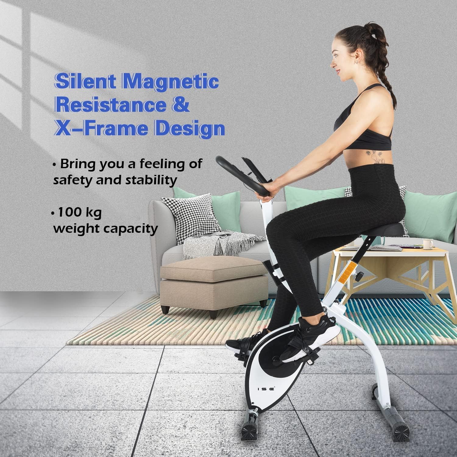 ISE F-Bike Mini składany rower treningowy, rower treningowy z 8 poziomami, opór magnetyczny, wyświetlacz LCD, rower rowerowy z czujnikiem tętna, SY-810L