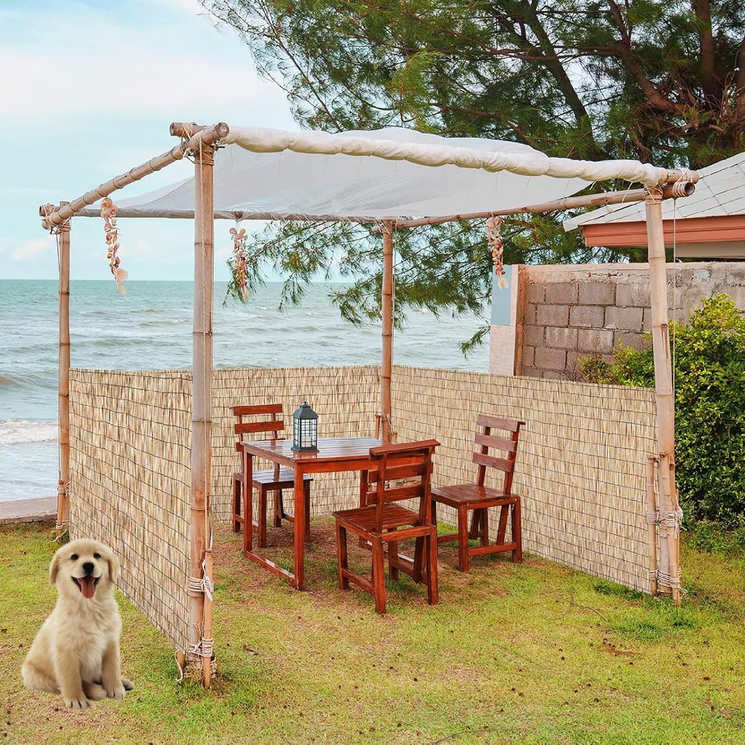 Rotolo di recinzione decorativa in bambù, per la privacy esterna, per balcone, terrazza, patio, veranda, cortile, piscina, 137 x 200 cm, decorazione da giardino