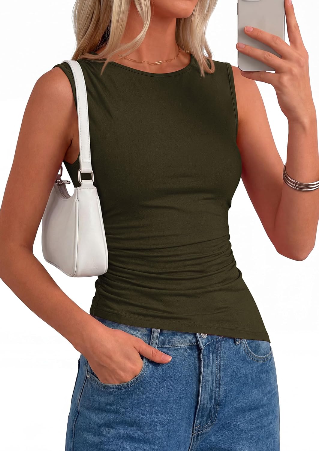 PRETTYGARDEN Womens Tank Top Spring 2026 Ruched Asymmetrical Going Out Top Slim Fit Sleeveless Shirts Summer Clothes - Image 2