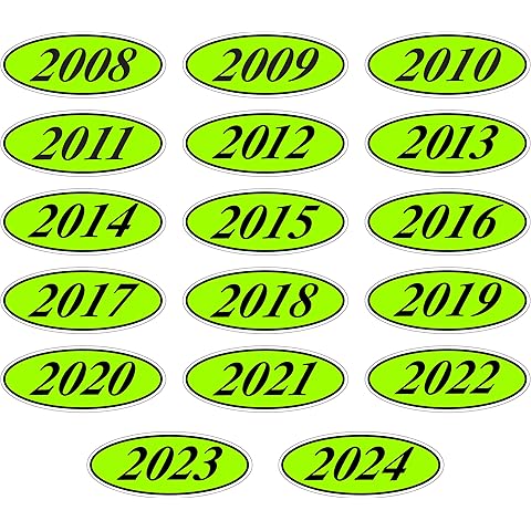 EZ-Line Oval Model Windshield Year Stickers for Car Windows Large Vinyl Dealership Supplies 17 Dozen Pro Pack 1 Dozen Each Year 2008-2024 (Black on Chartreuse)