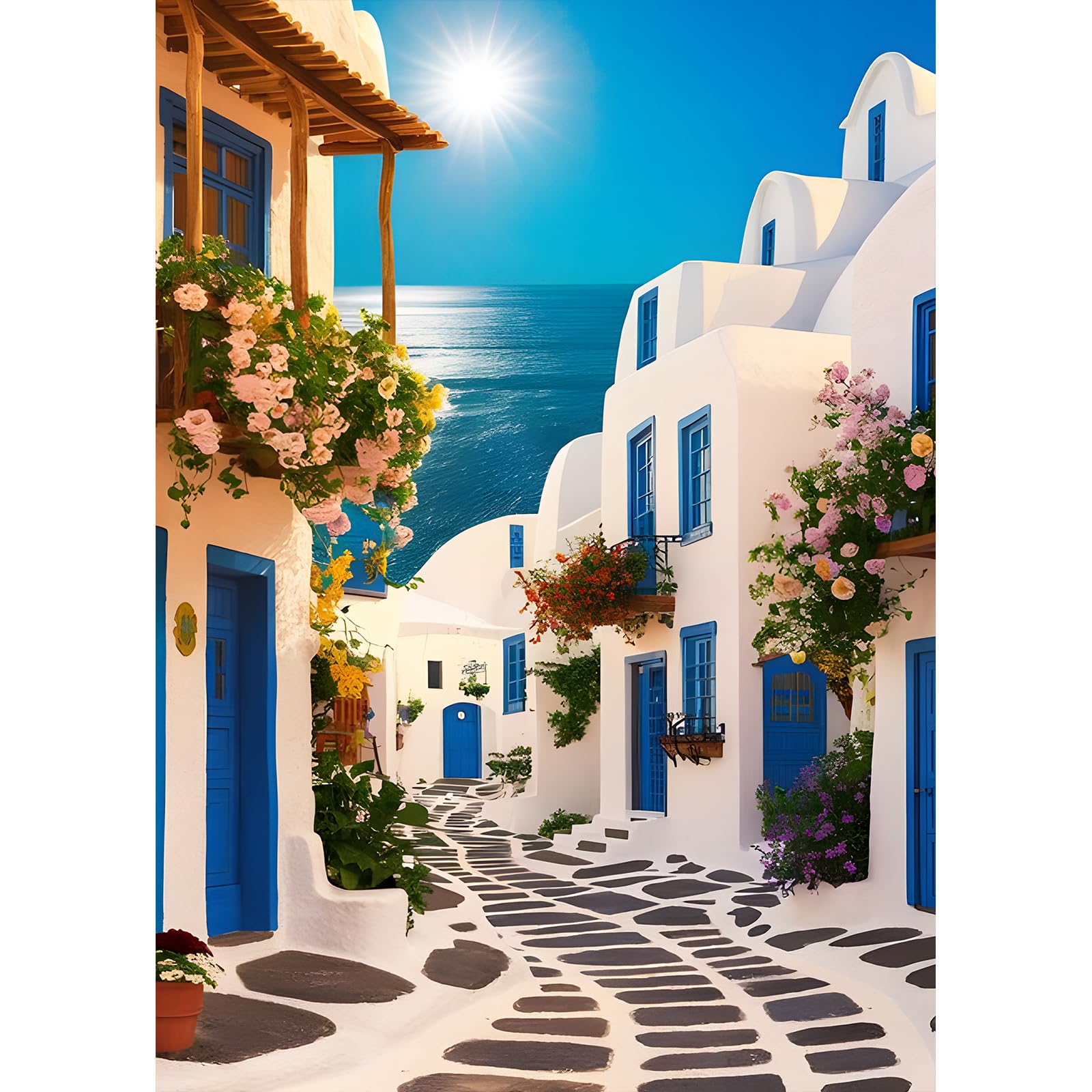 DPHERO DIY Diamant Painting Santorin – 5D Blumen & Ägäisches Meer Motiv, 30x40 Cm Set Für Erwachsene