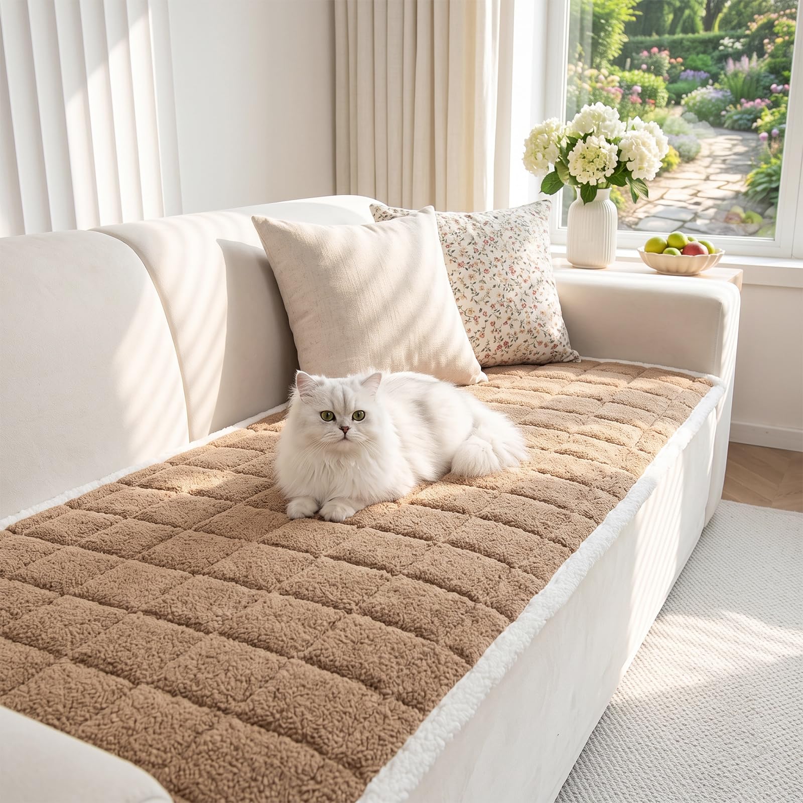 IMIYOKU Thick Soft Sofa Cover Washable Non Slip Couch Slipcover, Universal Furniture Protector for 2 3 4 Seater Sofa, Pet & Kids Settee Cover for Living Room, Brown 70x180cm