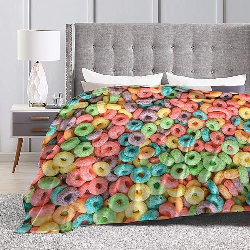 Miniatura 4 de Fruit Hoops - Manta de cereales cálida, ligera, suave, acogedora, cálida, decoración del hogar, 80 x 60 pulgadas, para adultos