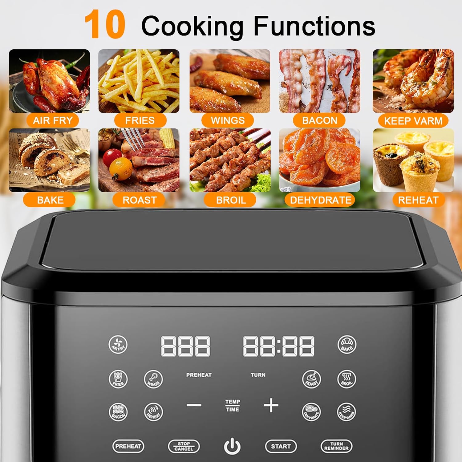 Air Fryer 8 Qt Family Size, One-Touch Digital Control Presets, French Fries, chicken, Meat, fish, Nonstick Dishwasher-Safe Parts, Nonstick Basket, Stainless Steel