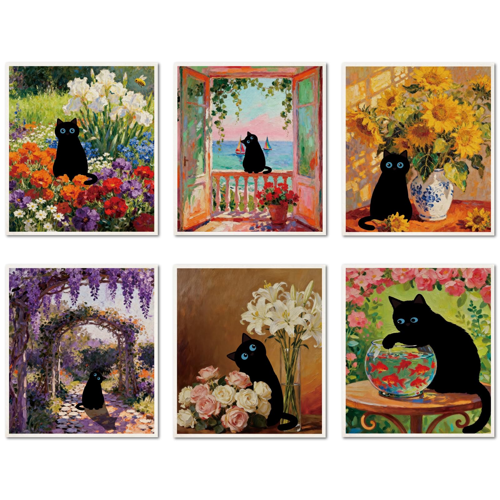 CREATCABIN 6Pcs Swedish Dishcloths for Kitchen Oil Painting Black Cat Swedish Cloths Reusable Dish Towels Absorbent Washable No Odor Cellulose Cleaning Sponge Cloth for Washing Dishes 6.7x7.6Inch โ image 1
