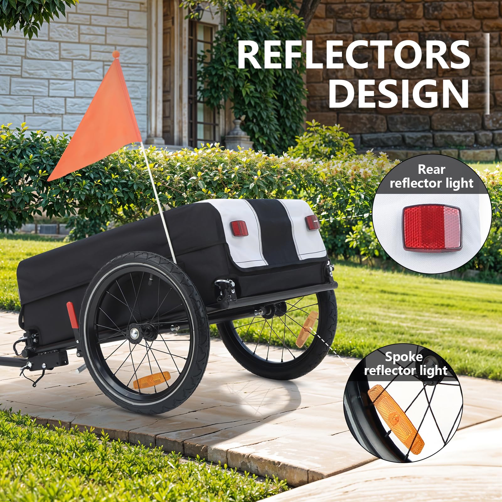 SEPNINE Remorque de vélo avec bâche de protection, remorque de transport en acier, remorque de vélo robuste, capacité de charge maximale 40 kg