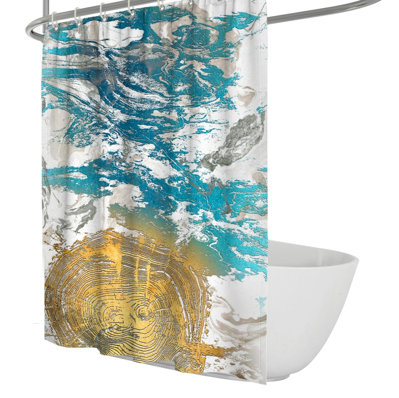 Blau Abstrakte Duschvorhang-Liner Gold Geometrische Linie Moderne Badezimmer-Dekor-Sets mit Haken wasserdichte Polyester-Stoff-Duschvorhänge 180Bx275Lcm