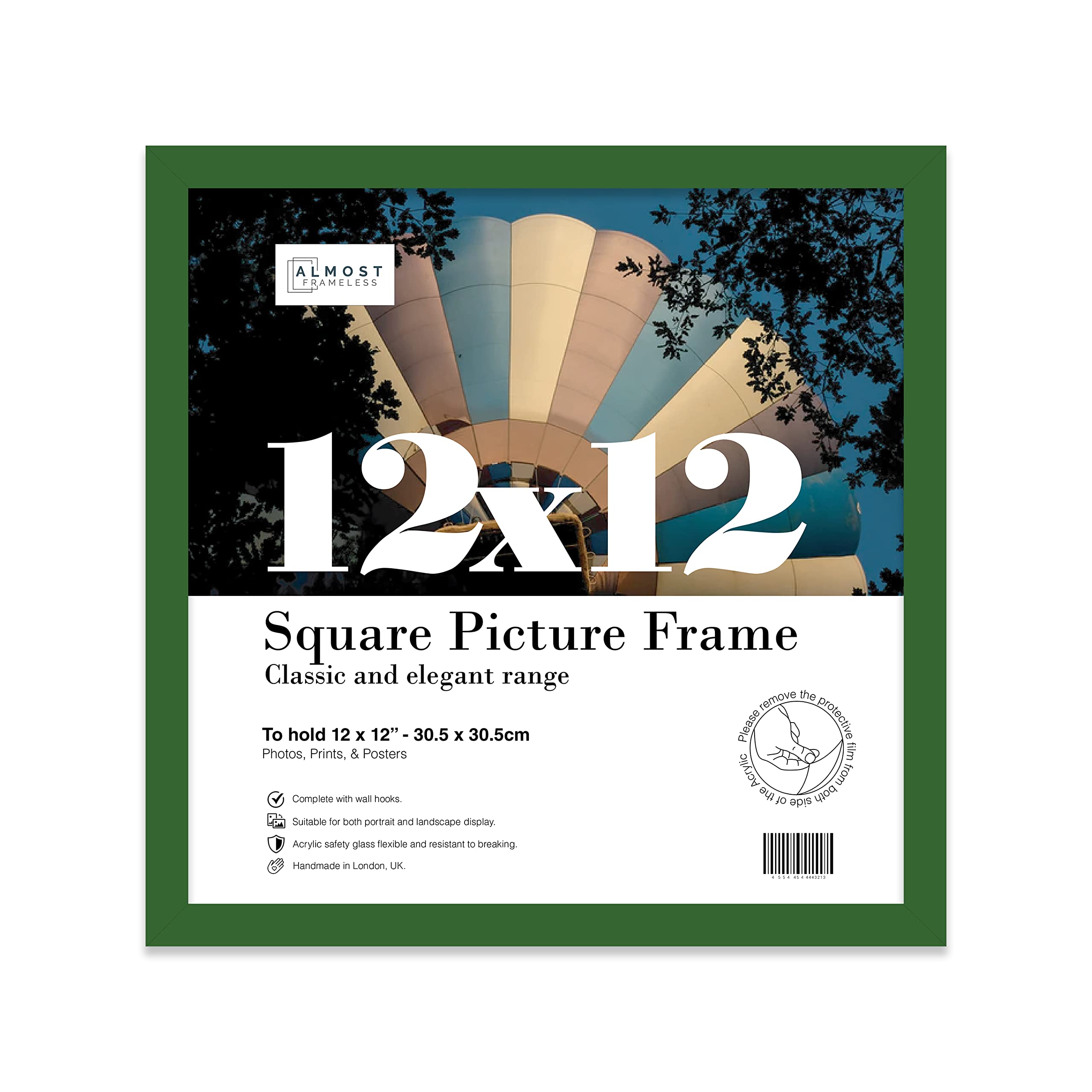 12x12 Inch Green Square Thin Photo Frame Wall Mountable Thin Picture Frame Standard Square Photograph Size, 12" X 12"(30.5 X 30.5cm)