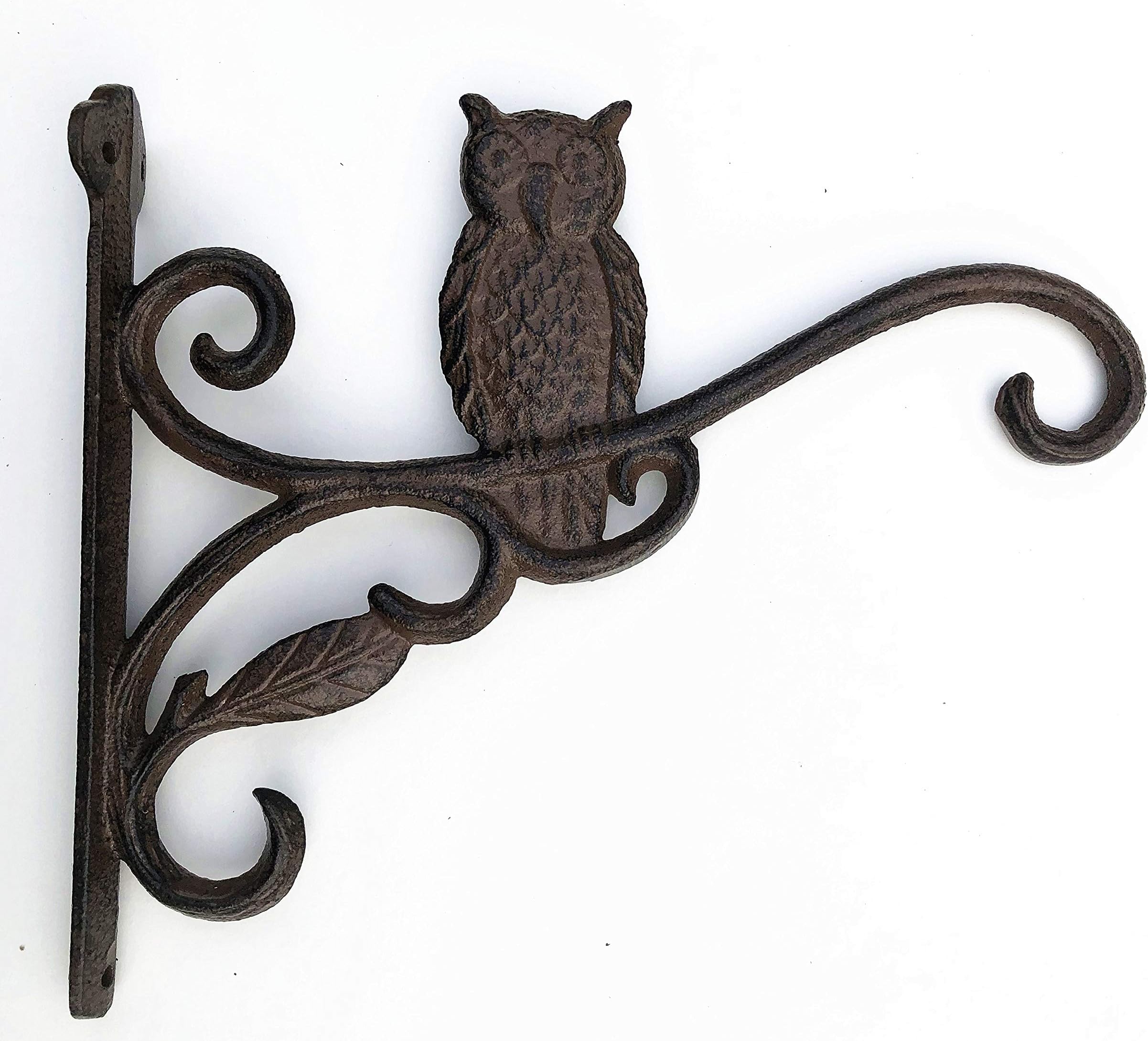 Cast Iron Ornate Owl Hanging Flower Basket Bracket Hook in 3 Colours (Brown)
