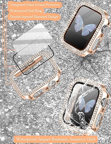 Miniatura 10 de JOYOZY Correas de metal compatibles con Apple Watch Band con funda protectora de pantalla brillante para IWatch de 1.496 pulgadas, 1.575 pulgadas,