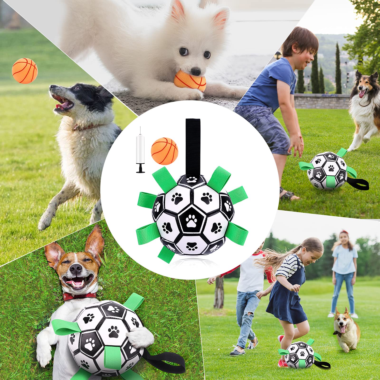 MYPIN Football Ball with Grab Tabs/Built-in Bell, Interactive Dog Toy for Tug of War Water Toy, Durable Ball for Small & Medium Dogs - Image 3
