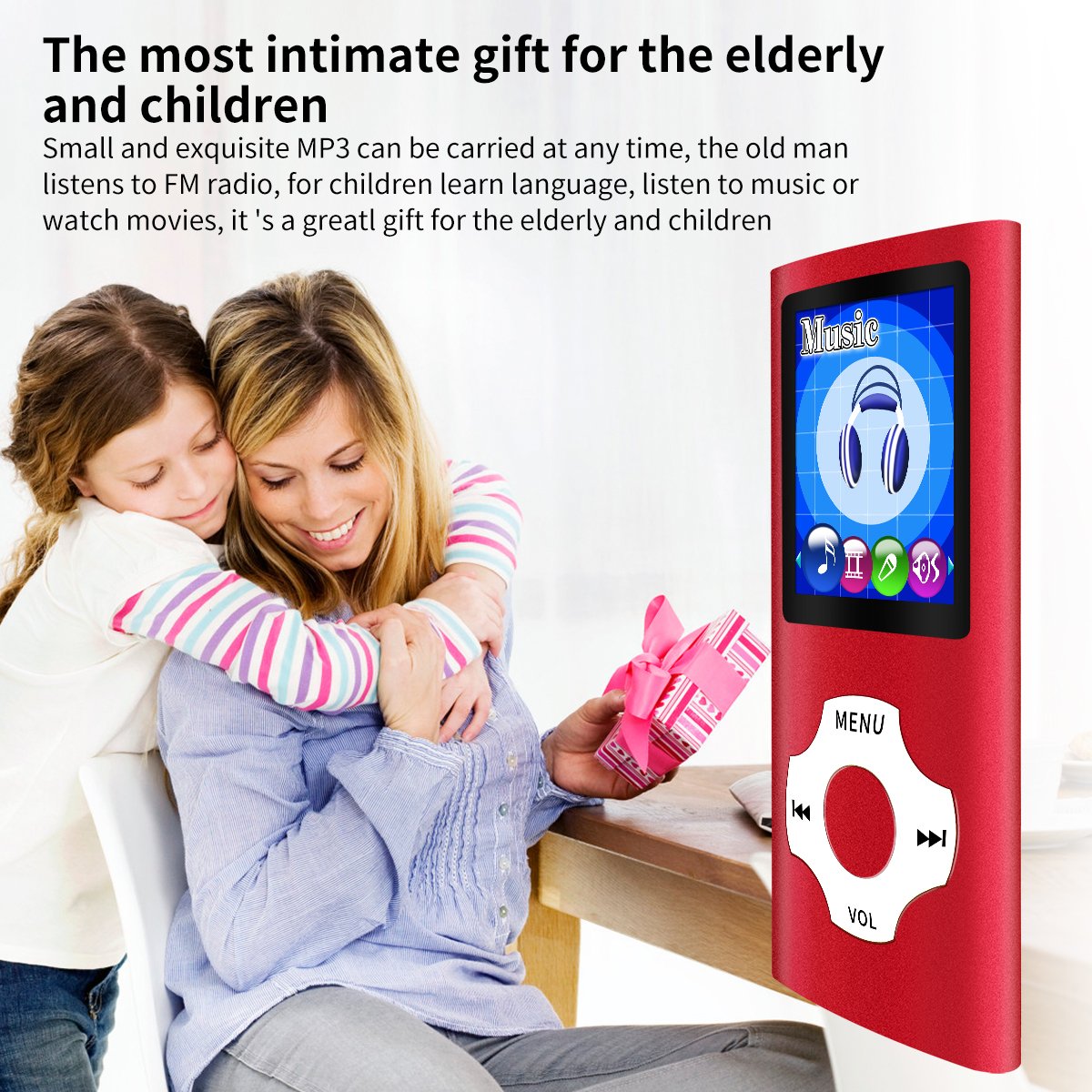 WOWSYS - Digital, kompakt und tragbar MP3/MP4 Player (max. Unterstützung 64 GB) mit Photo Viewer, E-Book-Reader und Voice Recorder und FM Radio Video Movie in Rot