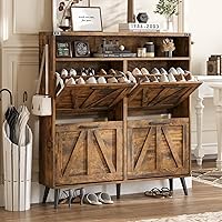 Vista 16 de Gabinete para zapatos con 2 cajones abatibles y almacenamiento abierto, gabinete de almacenamiento de zapatos estilo granja para entrada