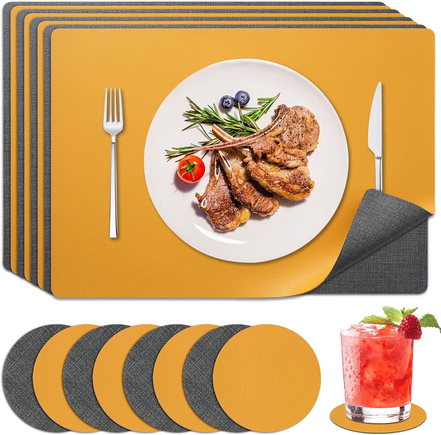Placemats Set of 8 with Coasters Dual Sided Heat Stain
