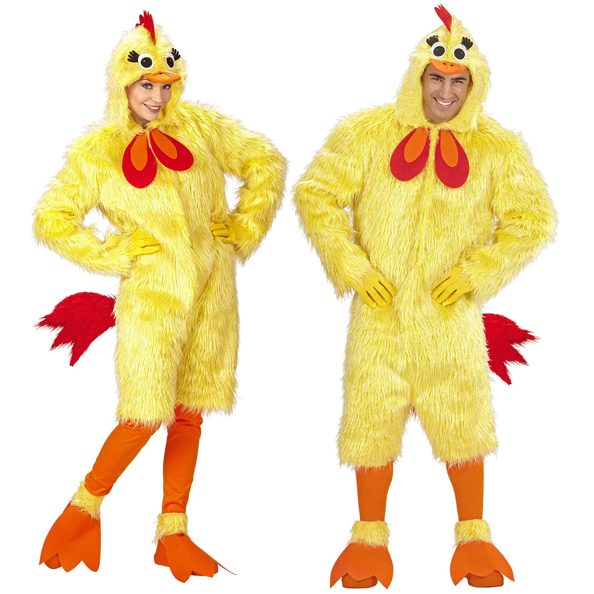 W WIDMANN MILANO Party Fashion - Conjunto de disfraz de pollo de peluche | Disfraz de pollito con mono, capucha, leggings y cubrebotas para Carnaval, fiestas temáticas y Semana Santa