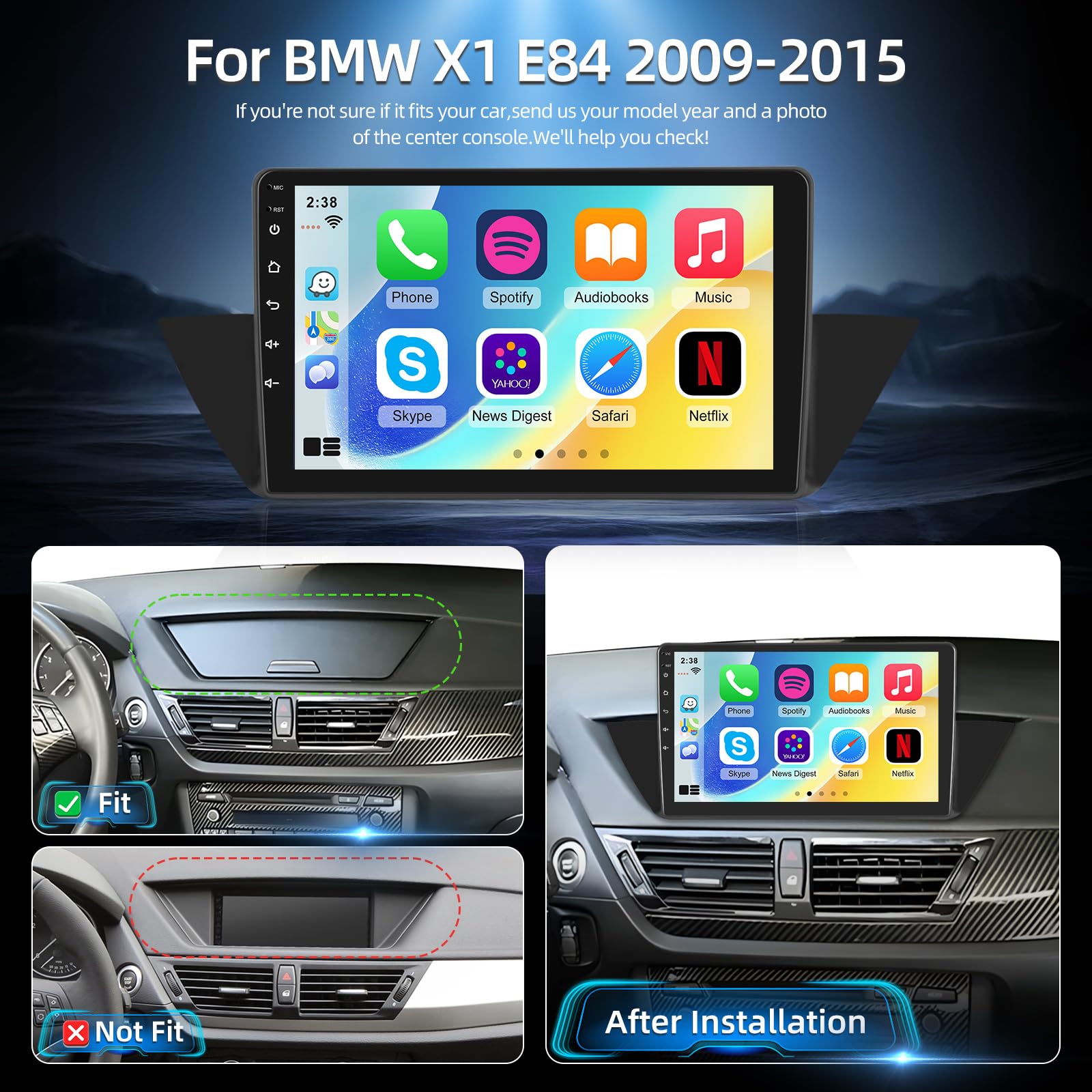 Qualcomm 8 cœurs 4+64 Go Autoradio Android pour BMW X1 E84 2009–2015, Écran Tactile 10,1 Pouces, CarPlay & Android Auto sans Fil, Navigation GPS, Bluetooth 5.0, DSP, Caméra de Recul