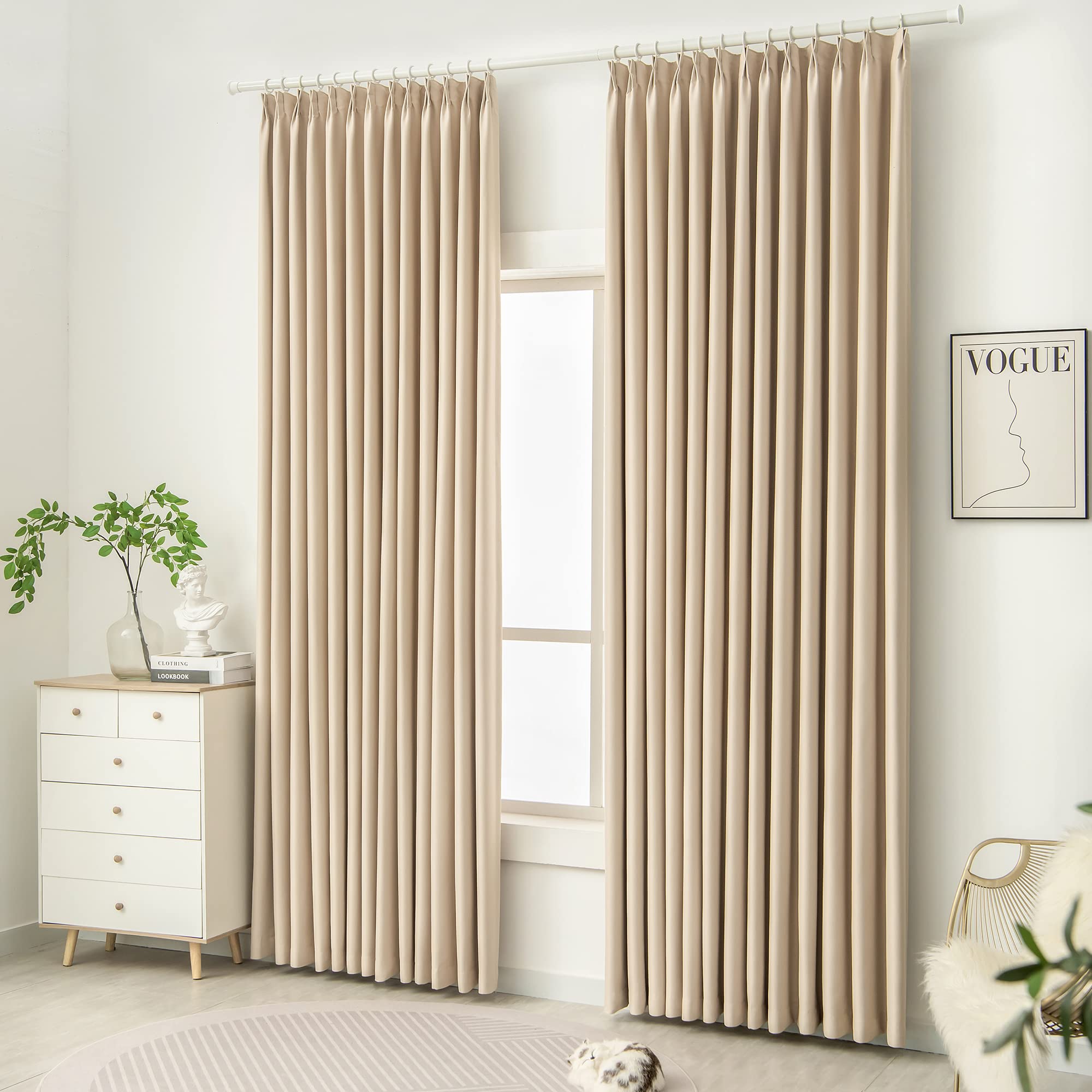YGHYYF Pinch Pleated Blackout Curtains Beige 84 Inches Long for Living Room Bedroom
