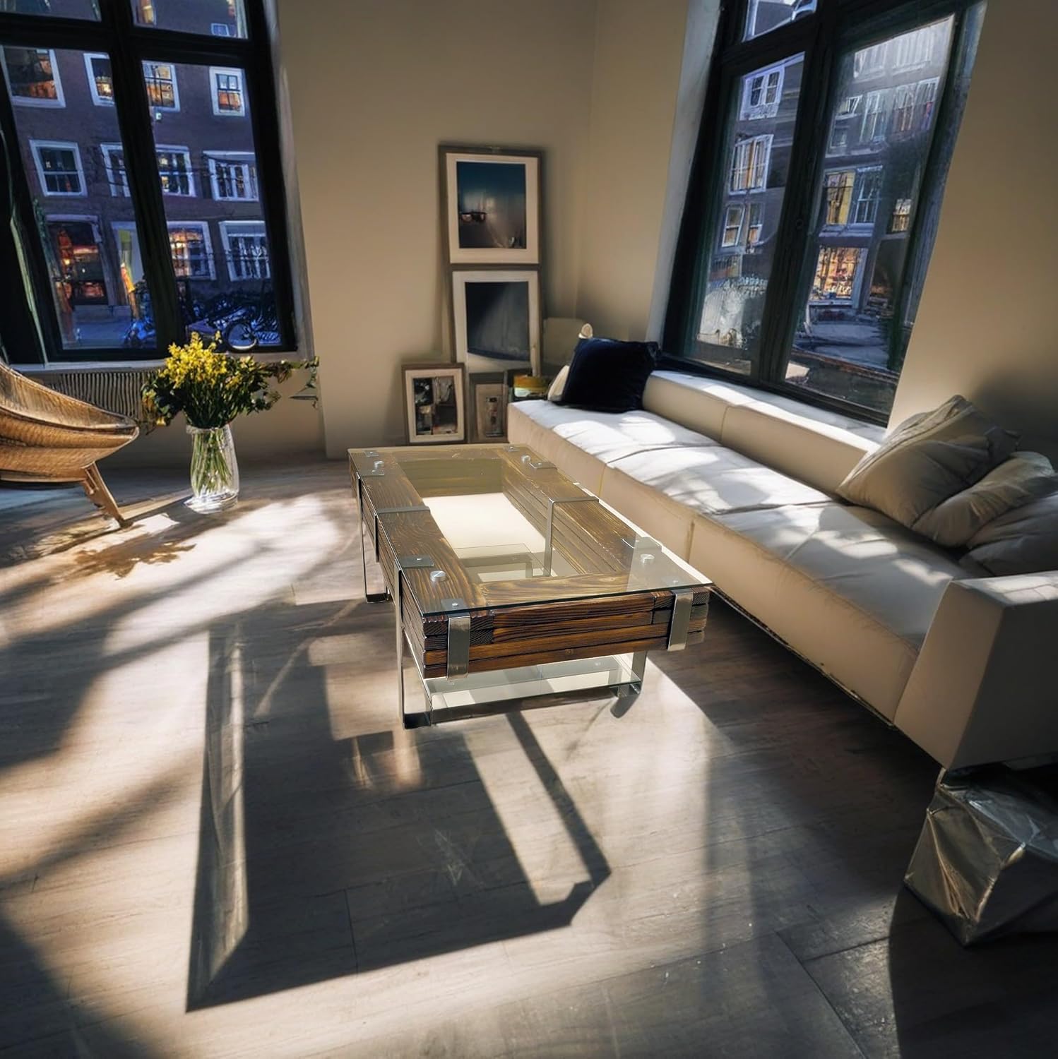 CHYRKA® Coffee table (43.3"x23.6" H=15.8", Natural color) LEMBERG table in the living room made of natural wood solid wood metal glass handmade