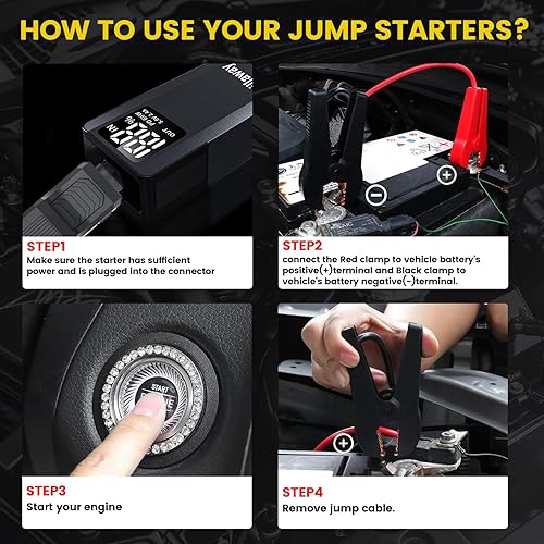 Miniatura 6 de Arrancador de batería de coche 017 6000A (para todo gas o hasta 12L Diesel), batería de arranque de hasta 100 arranques, pantalla completa y luz