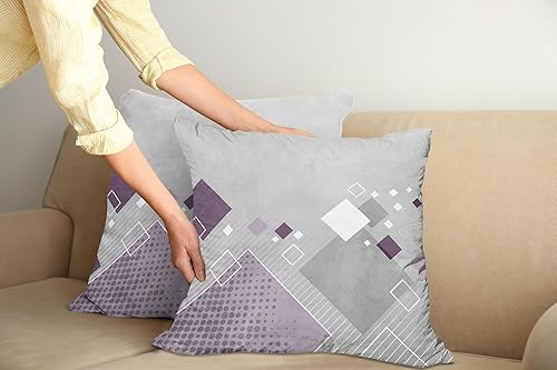 Ambesonne Juego de 2 fundas de cojín abstractas de composición geométrica, cuadrados de diferentes colores, rombos punteados a rayas, funda de