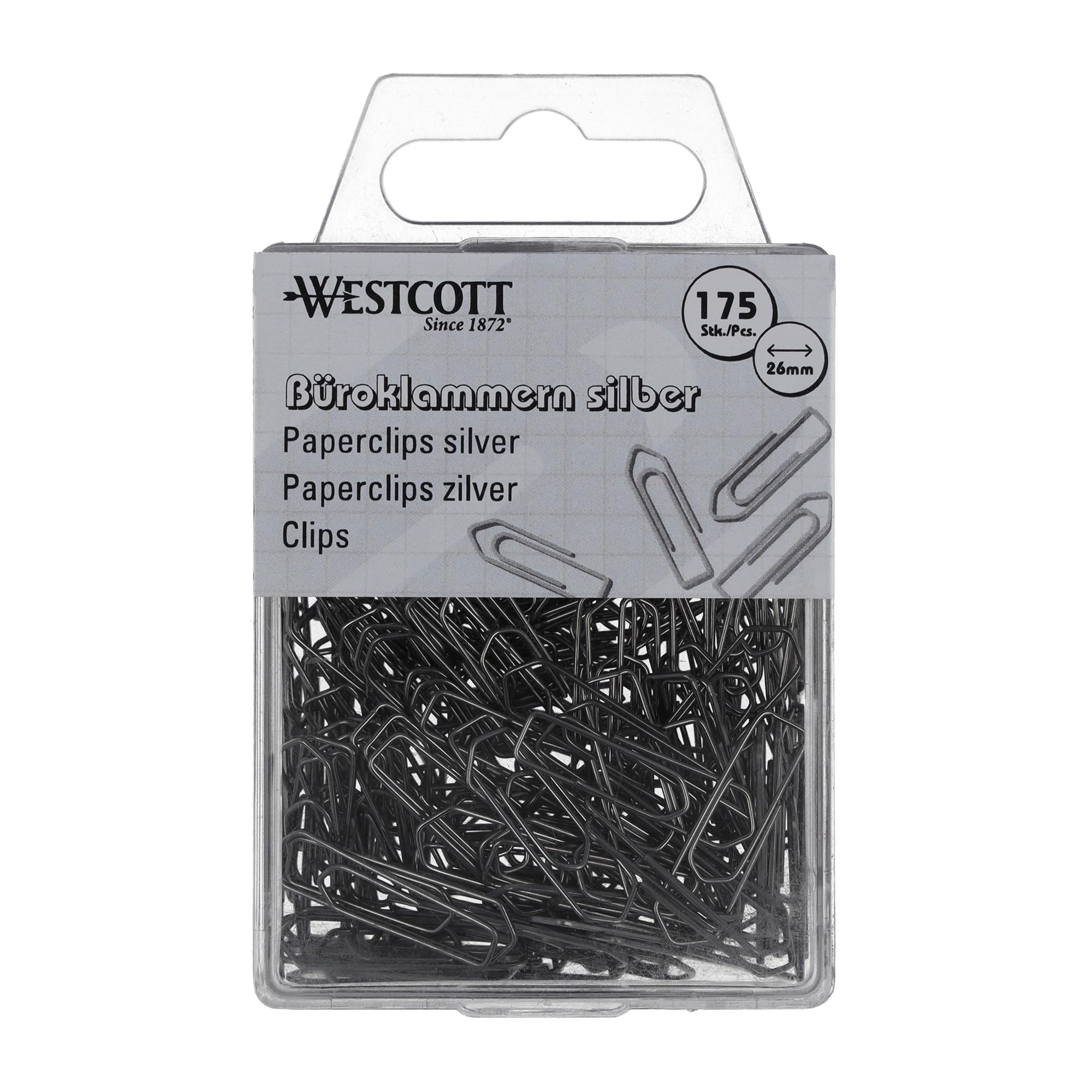 Lot de 175 trombones argentés Westcott - 26 mm - Boîte de rangement pratique