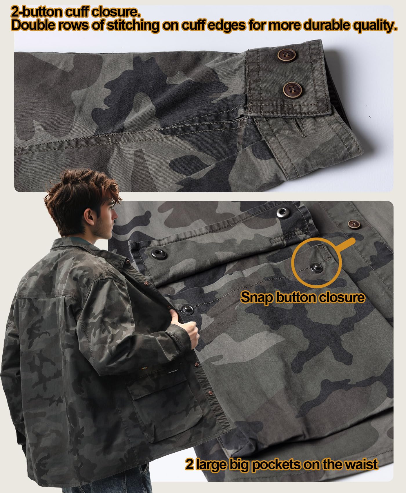 Harbrosrce Vintage Camisa Manga Larga para Hombre Informales Grueso Algodón Camuflaje Shirt Chaqueta Militar Camisa Casual de Trabajador con Botónes Top con Bolsillo