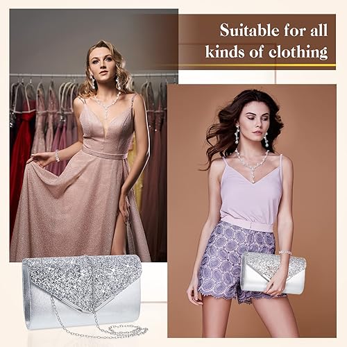 Miniatura 6 de Henoyso Juego de 5 piezas de joyería de diamantes de imitación para mujer bolso de mano con diamantes de imitación para boda novia graduación