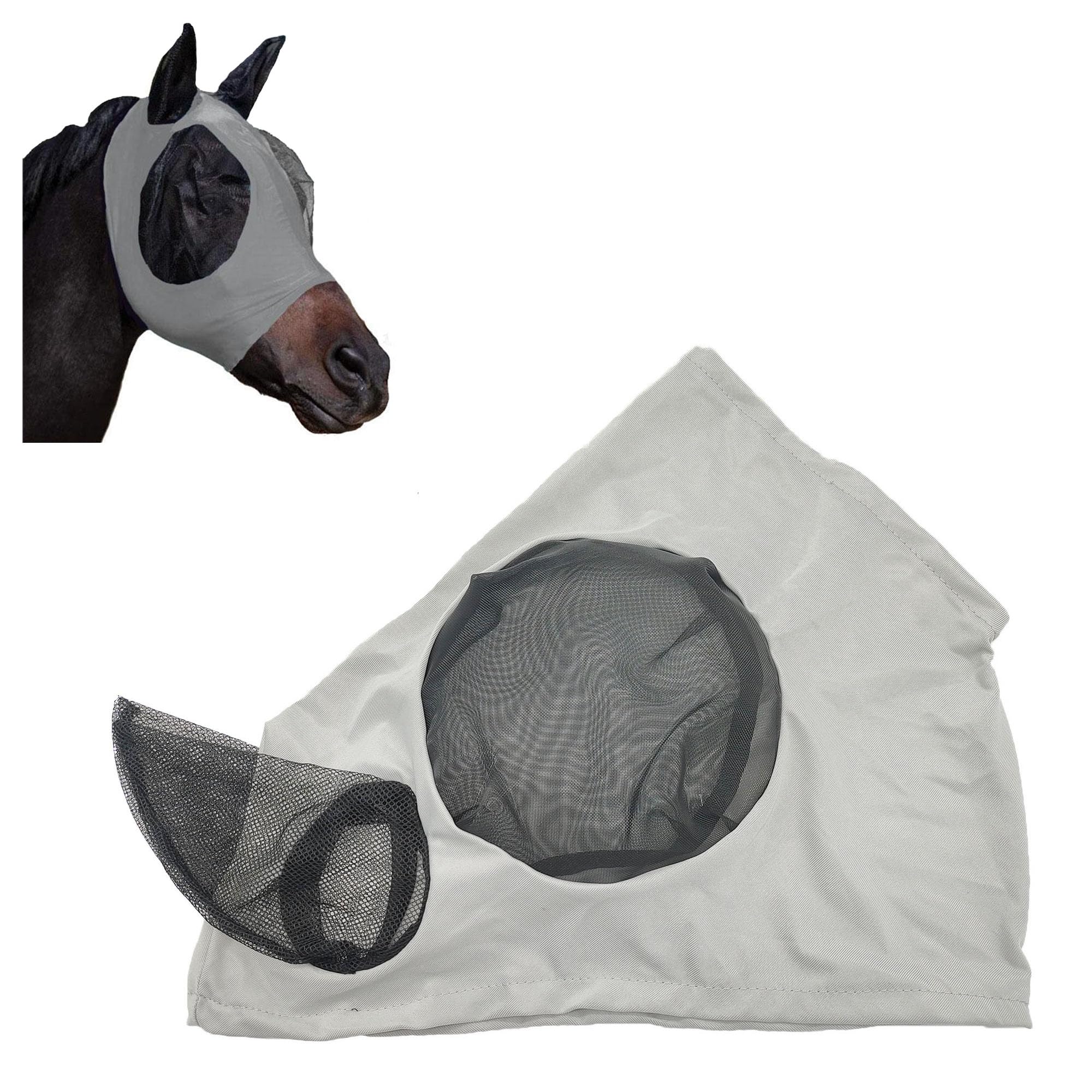 Máscara De Mosca De Caballo Máscara de Malla Fina Transpirable Máscara de Caballo Antimoscas Material Suave y Cómodo para Protección UV, Protección contra Mosquitos, Moscas y Chinches (Gris)