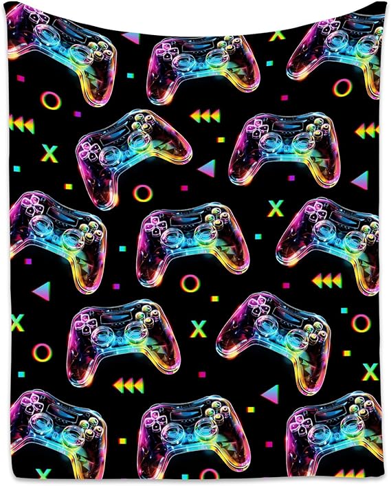 Gamer Blanket for Boys - 40x50 Inches Cool Throw Gifts - Black Soft Fuzzy Blankets for Couch, Sofa & Office