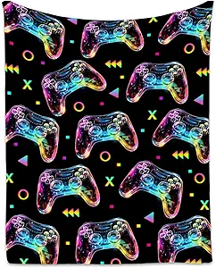 Gamer Blanket for Boys - 40x50 Inches Cool Throw Gifts - Black Soft Fuzzy Blankets for Couch, Sofa & Office