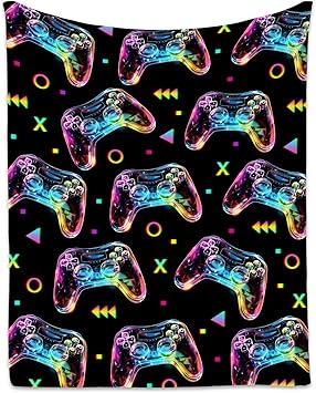 Gamer Blanket for Boys - 40x50 Inches Cool Throw Gifts - Black Soft Fuzzy Blankets for Couch, Sofa & Office
