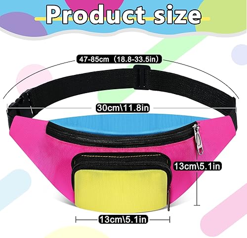 Miniatura 3 de Cindeer Paquete de 2 riñoneras de neón de los años 80 y 90 para mujer, sombrero de neón, cangurera retro para fiesta de los años 80 y 90, festival