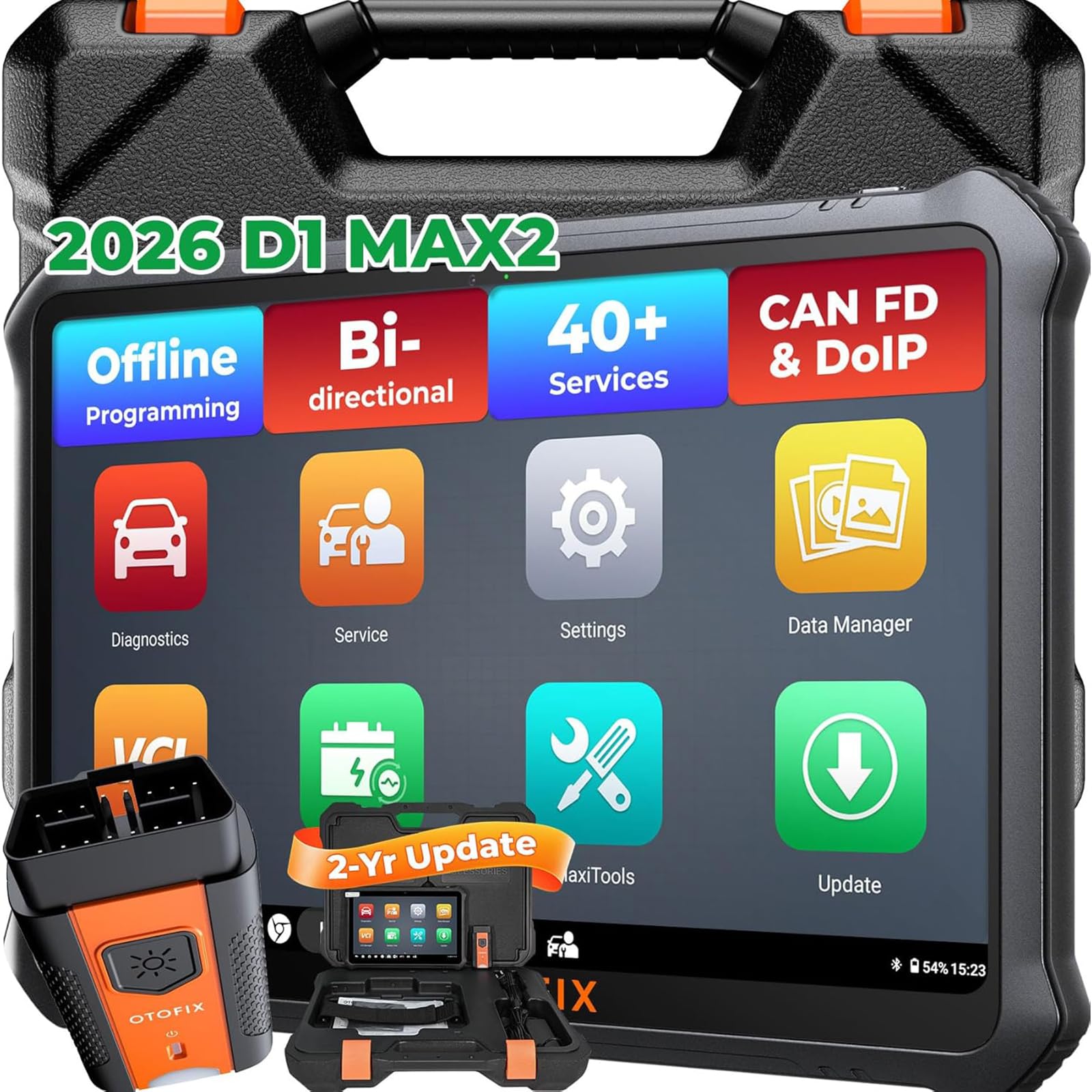 OTOFIX D1 Max2 Obd2 diagnosegerät für alle Fahrzeuge, Diagnosegerät Auto mit OE-Level Alle Systemdiagnose und 40 Servicefunktionen, Autotester für aktive Tests, FCA SGW,ECU-Codierung. 2-Jahres-Upgrade