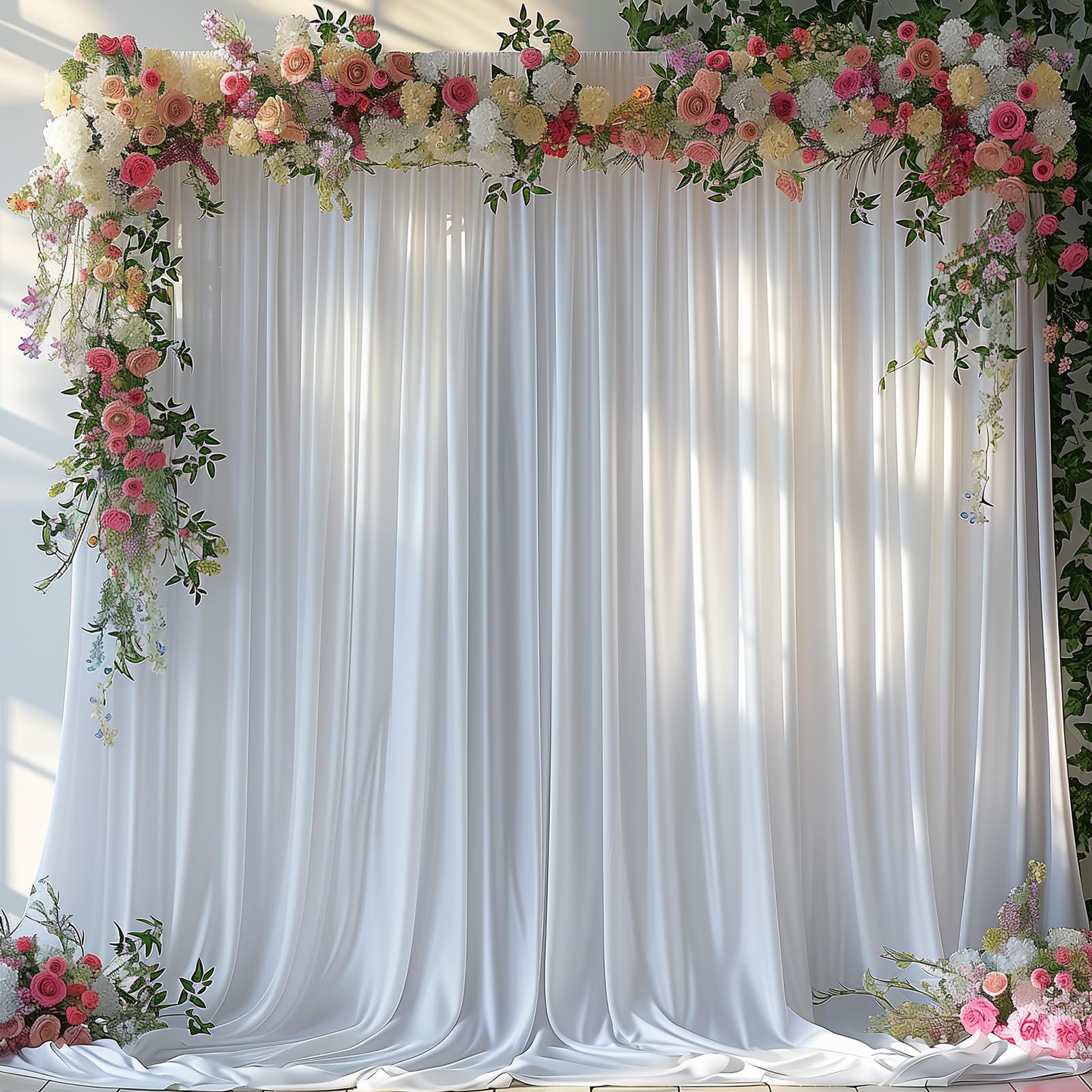 Photo 1 of 10x10FT White Backdrop Curtain for Wedding Parties Wrinkle Free Curtain Backdrop for Baby Shower White Drapes for Birthday Party Photography Background Soft Fabric 5ft x 10ft, 2 Panels