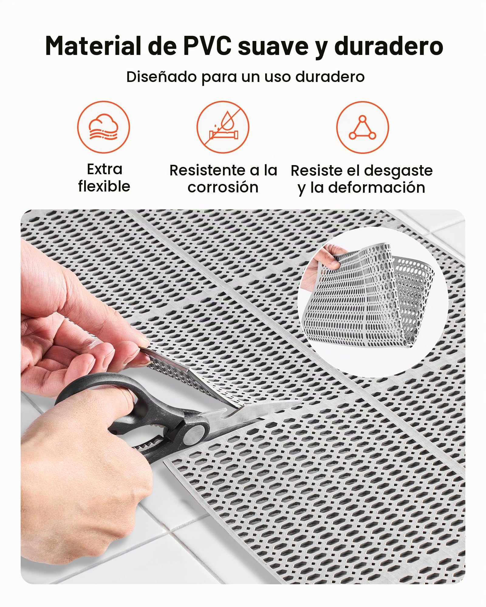 VEVOR Alfombra de Drenaje Antideslizante 90 x 1500 cm, Alfombrilla Comercial de PVC con Orificio de Drenaje para Zonas Húmedas, Suelo para Cocina Piscina Restaurante Terraza Baño Ducha, Color Gris
