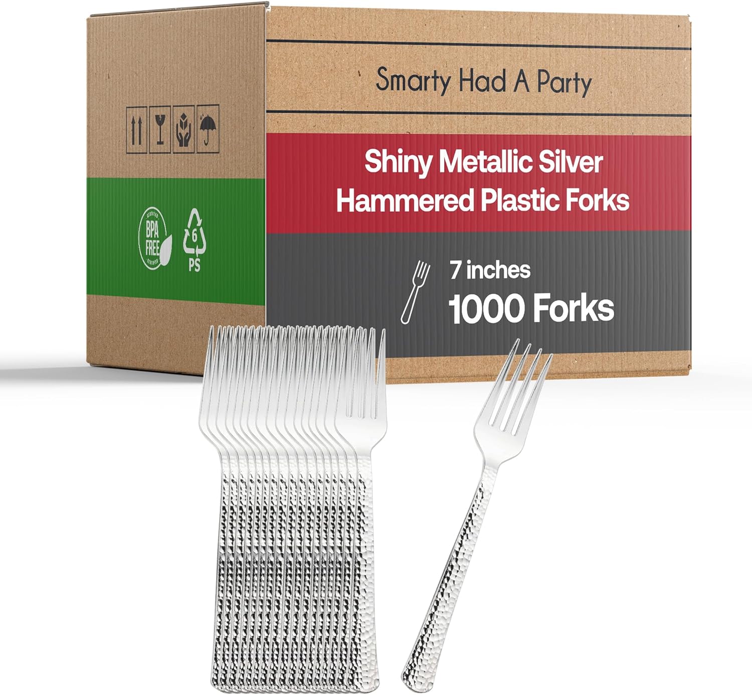 Plastic Silver Forks 1000 Pcs - Heavyweight Disposable Hammered Silverware - Heavy Duty Fancy Forks Set - Bulk Party Cutlery Utensils Flatware Set For Wedding, Birthday Parties & All Occasions