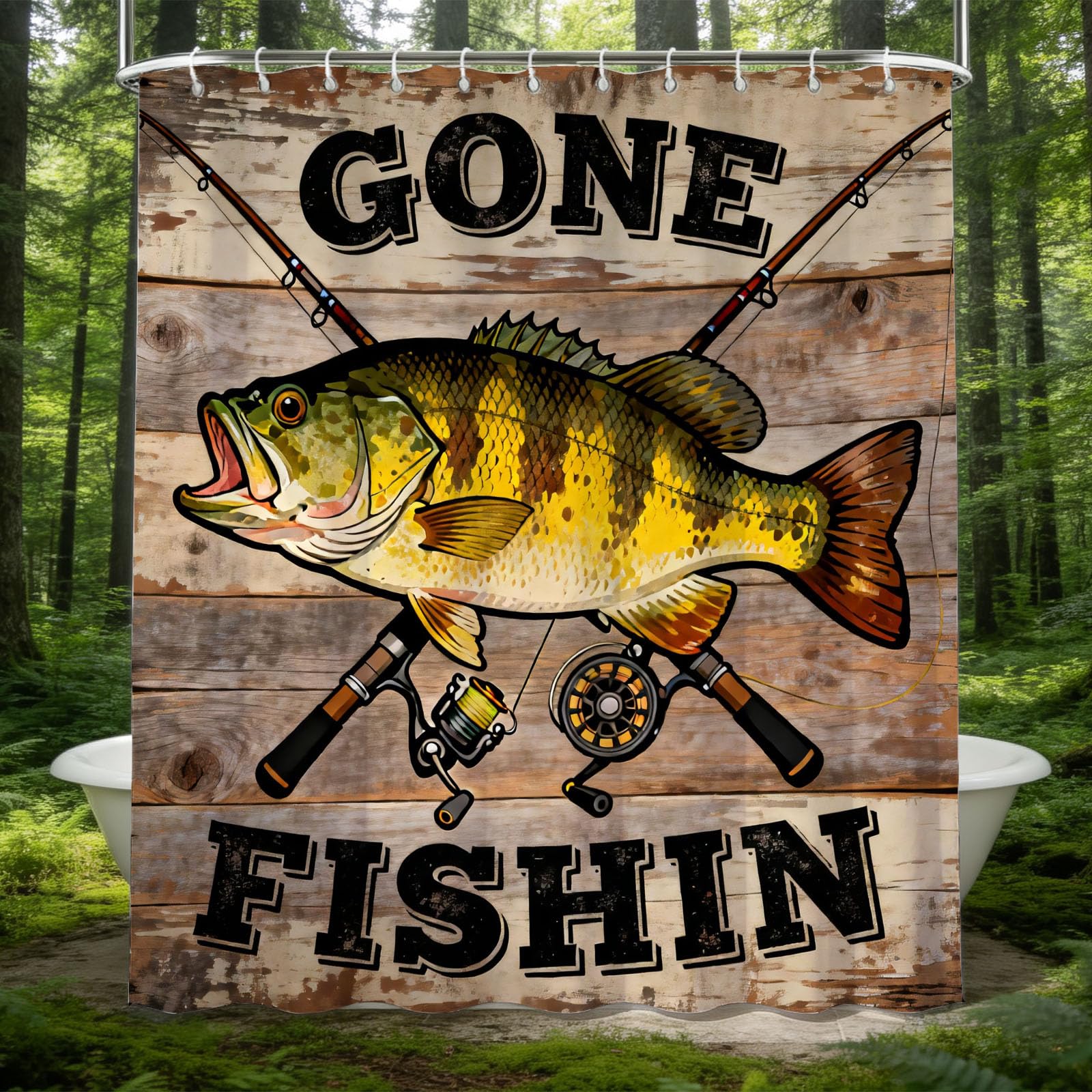 Hongduo 3D Bass Fishing Shower Curtain for Stalls Bathtubs Farm Bathroom Decor Shower Curtain Set Polyester Fabric Waterproof 180x200cm/71X79 Inch with Hooks