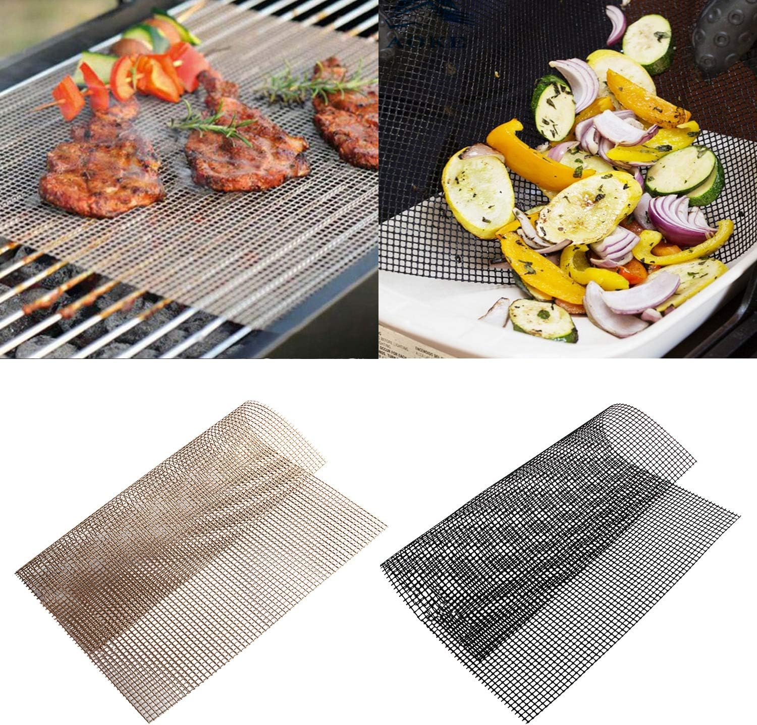 FEBSNOW BBQ Grill Mat - 5 Pcs Non Stick Grill Mesh Mat Reusable Barbecue Baking Mats Grill Mat Mesh for Smoker, Pellet, Gas, Charcoal Grill (15.7”x13”)