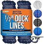 Boat Dock Lines, 1/2 Inch Braided Nylon Rope, 25 ft Mooring Marine Docking Lines with Loop, Navy Blue, 2 Pack
