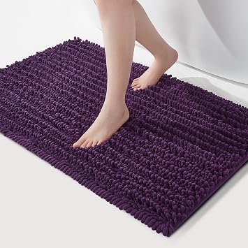 FLOLEOPA Soft Plush Microfiber Bathroom Rugs, Absorbent Bath Rugs Non Skid Machine Wash Dry Bath Mats for Tub,Shower and Bath Room Floor Mats 24x39inches, Plum
