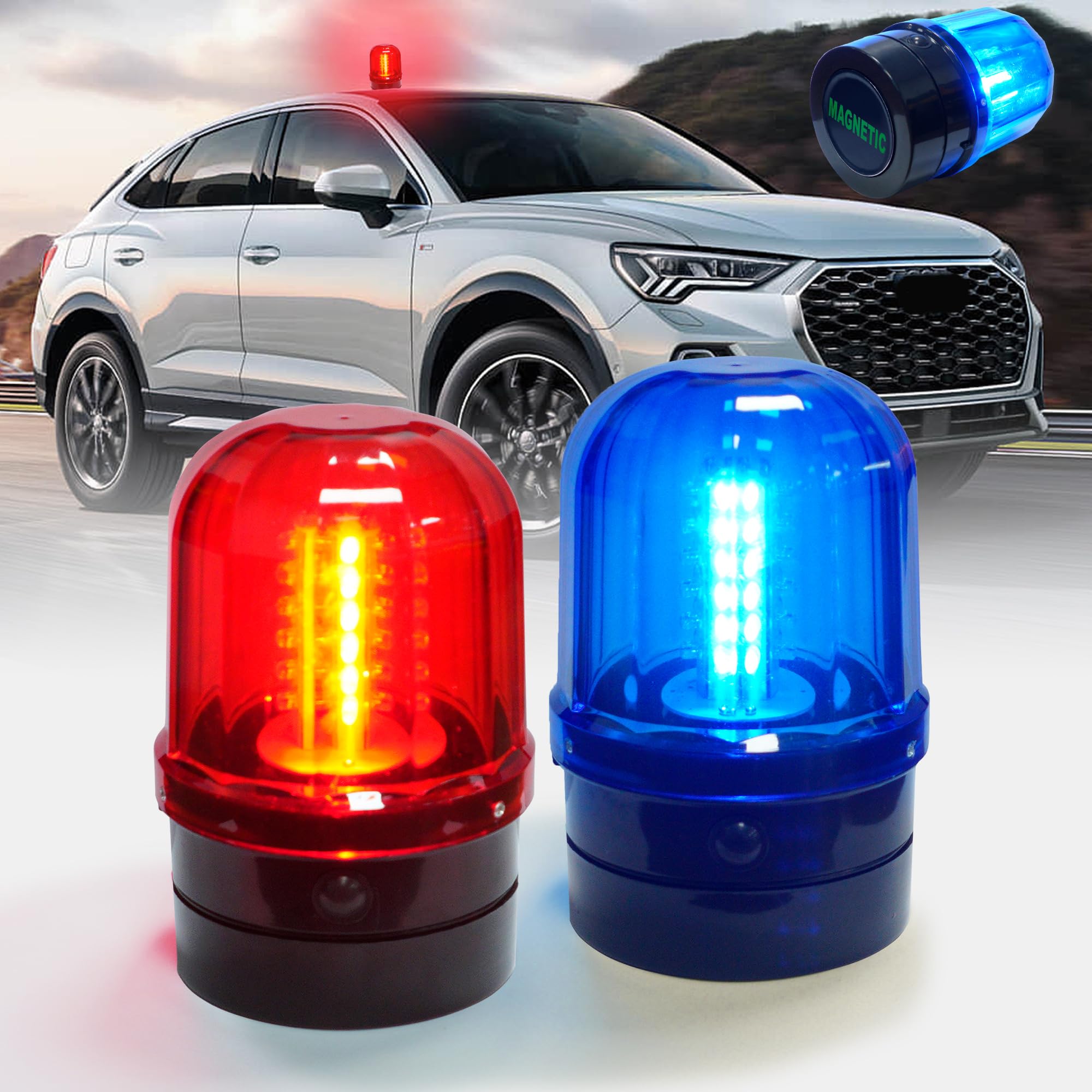 6" Rotating Flashing Light, Red &amp; Blue LED Strobe Rotating Beacon Light with Magnetic Base for Vehicle Forklift Truck Tractor Golf Carts UTV Car Bus and Club Party Show Bar(Red &amp; Blue, 2 Pack