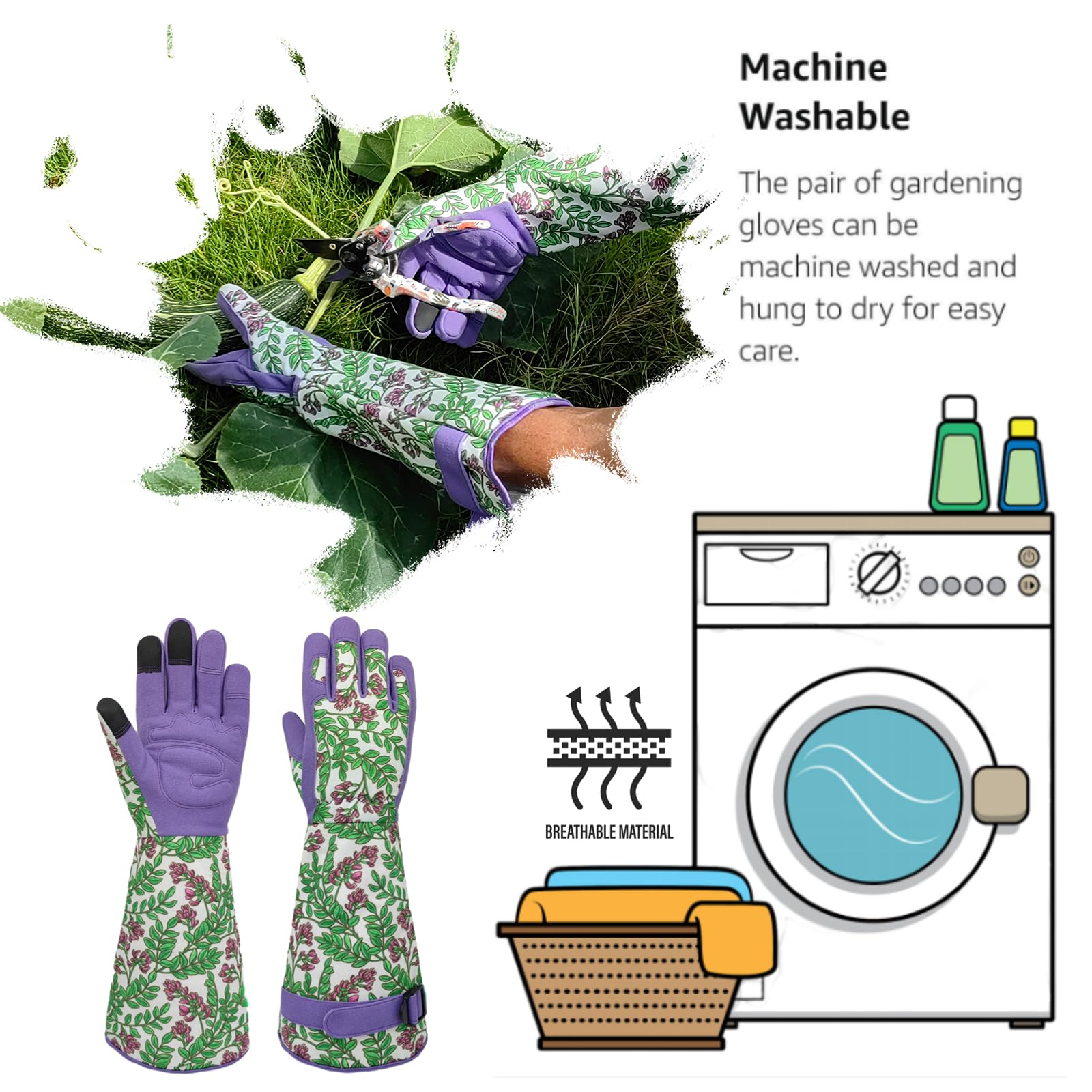 Guanti da giardino resistenti alle spine, guanti da giardino durevoli, guanti da rosa, guanti da cactus, guanti da lavoro per potatura di rose, regali di compleanno e migliori regali, M, viola
