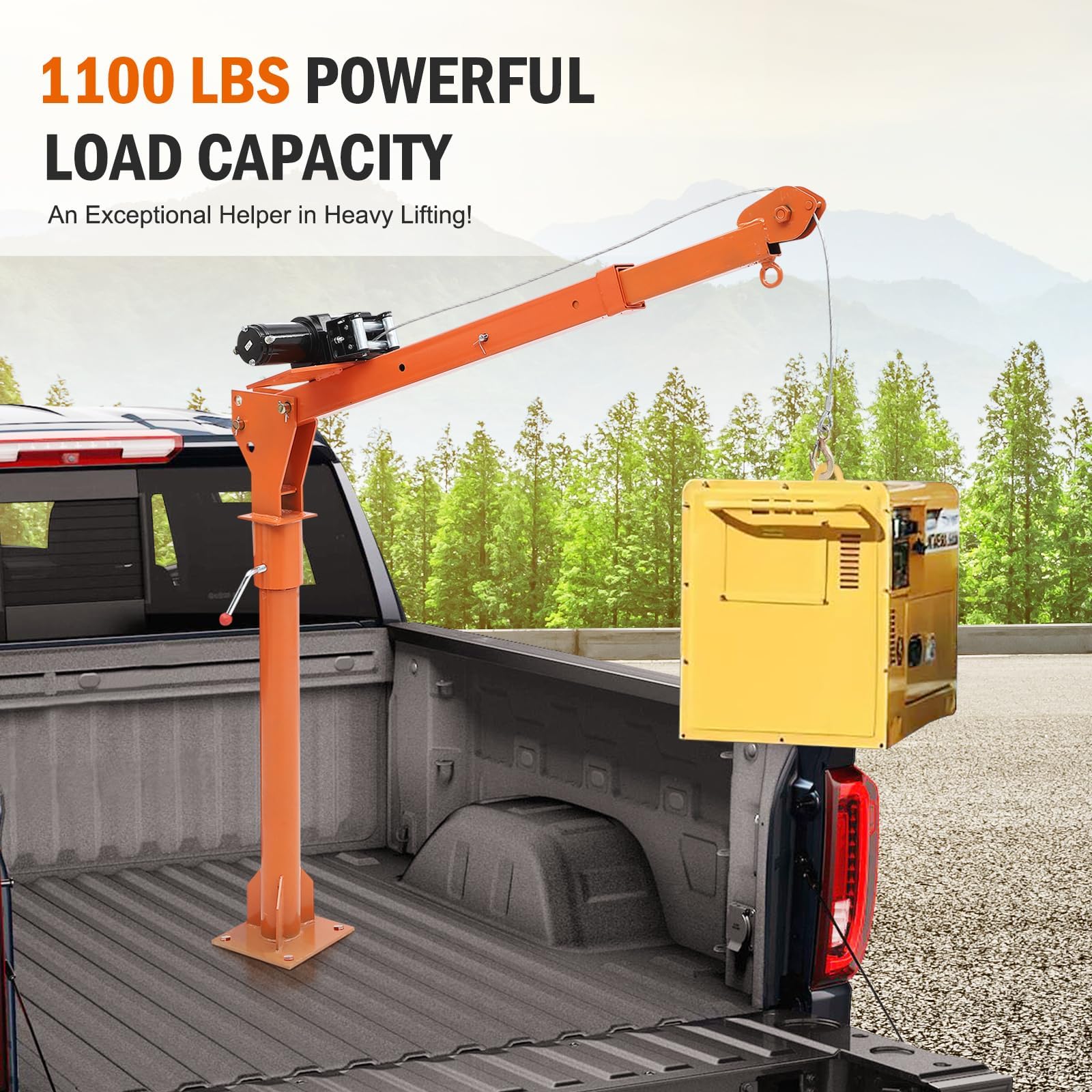 Hipicute 1100LB Electric Truck Crane with 3500LB Winch,Heavy Duty Folding Jib Crane 360° Swivel, Adjustable Height/Length Boom for Pickup Mounting - Construction, Farming, Industrial Lifting Solution