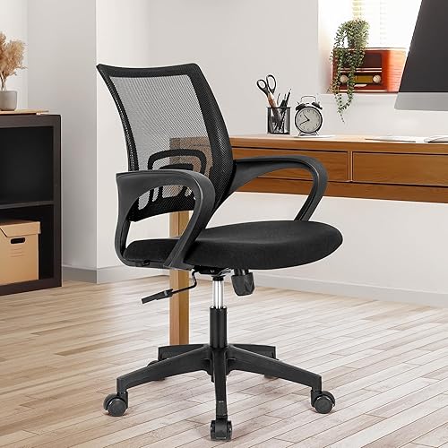 Miniatura 2 de Silla de oficina con cojín ergonómico de respaldo medio, soporte lumbar, ajustable, giratoria, silla de escritorio para videojuegos, cómoda silla de