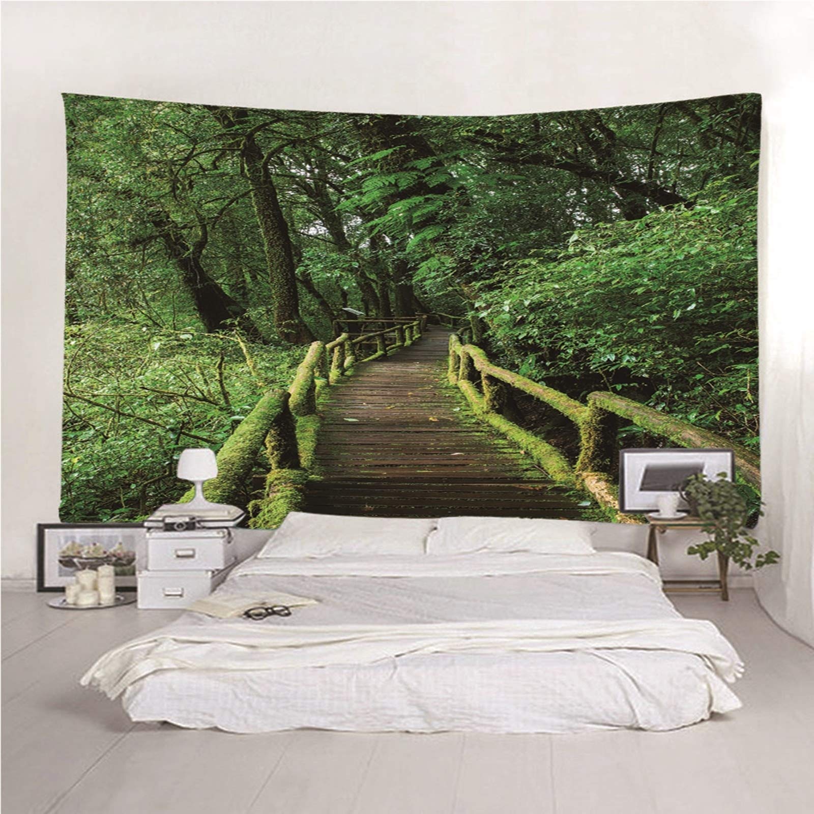 Aeici Tapiz Tela Muro Playa, Tela Decoración Pared Sendero De Maderas Tapiz para Colgar Pared(300X260Cm)