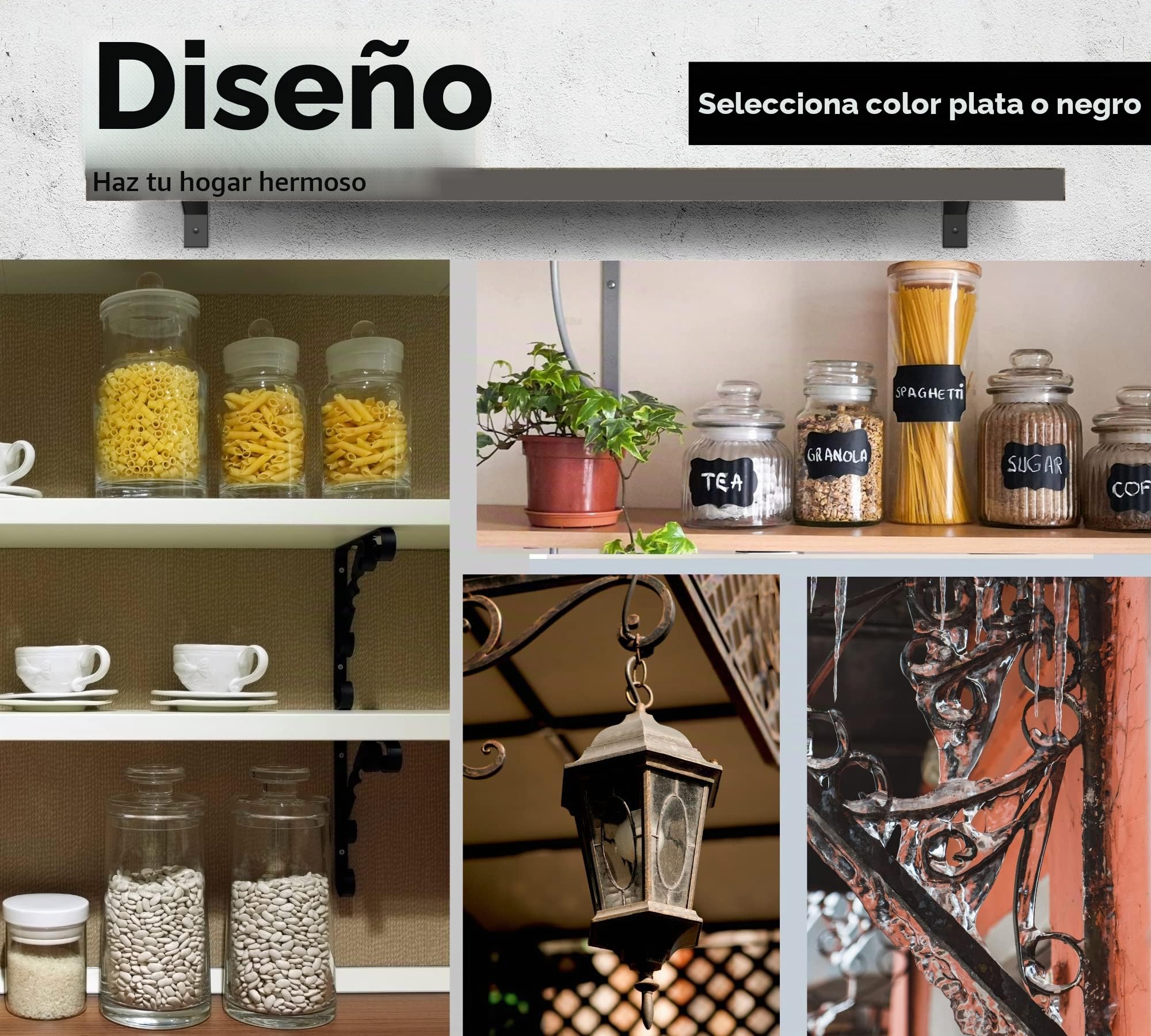 DOJA Barcelona | Escuadra Forja | 240 x 190 | Pack 2 | Soportes Negro | Escuadras Metalicas Reforzadas Encimera y Estanterias | Soporte Hierro Estante Angulos para Estanteria Pared, Mueble, Ventana