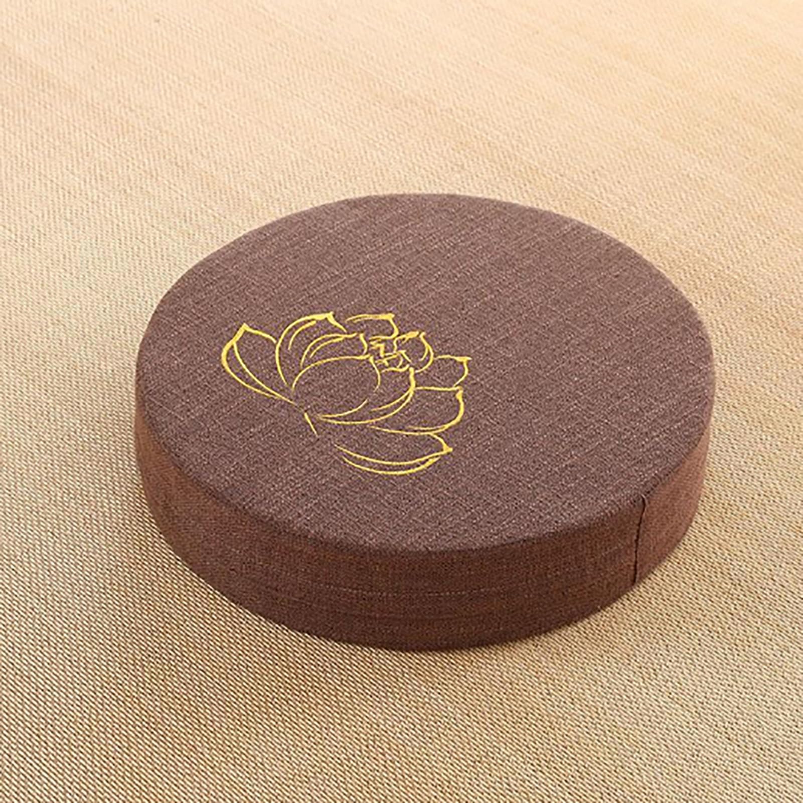Qcwwy Cuscino di Meditazione, Cuscinetto a Pavimento Rotondo in Schiuma Dura in Schiuma da Pavimento in Lino Ripieno Sedute Comode di Seduta con Copertura Lavabile Rimovibile per (BROWN)