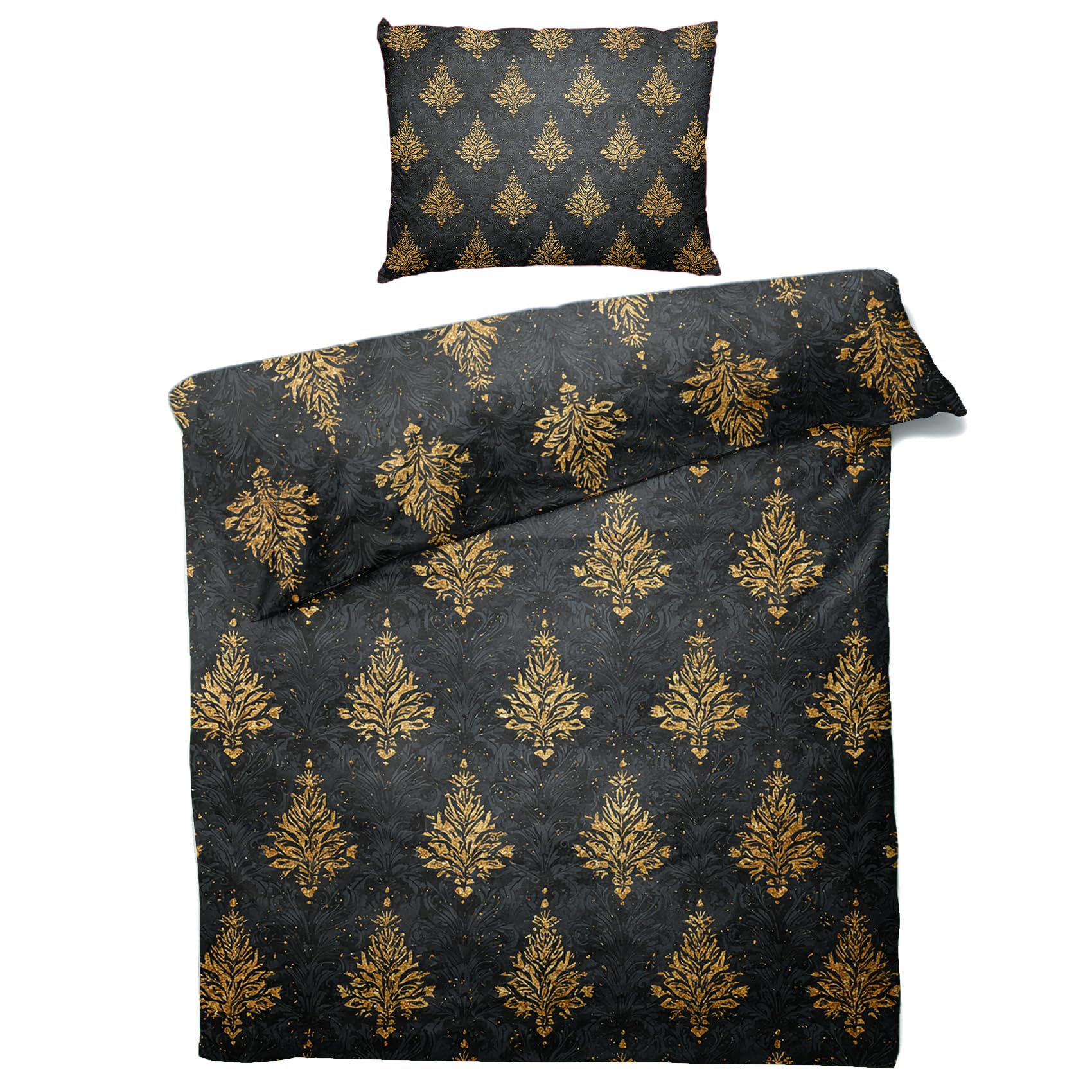Oriental Duvet Cover Superking Size, Vintage Floral Black Gold Duvet Cover Superking Bedding Sets with 2 Pillow Cases, Oriental Bedroom Decor