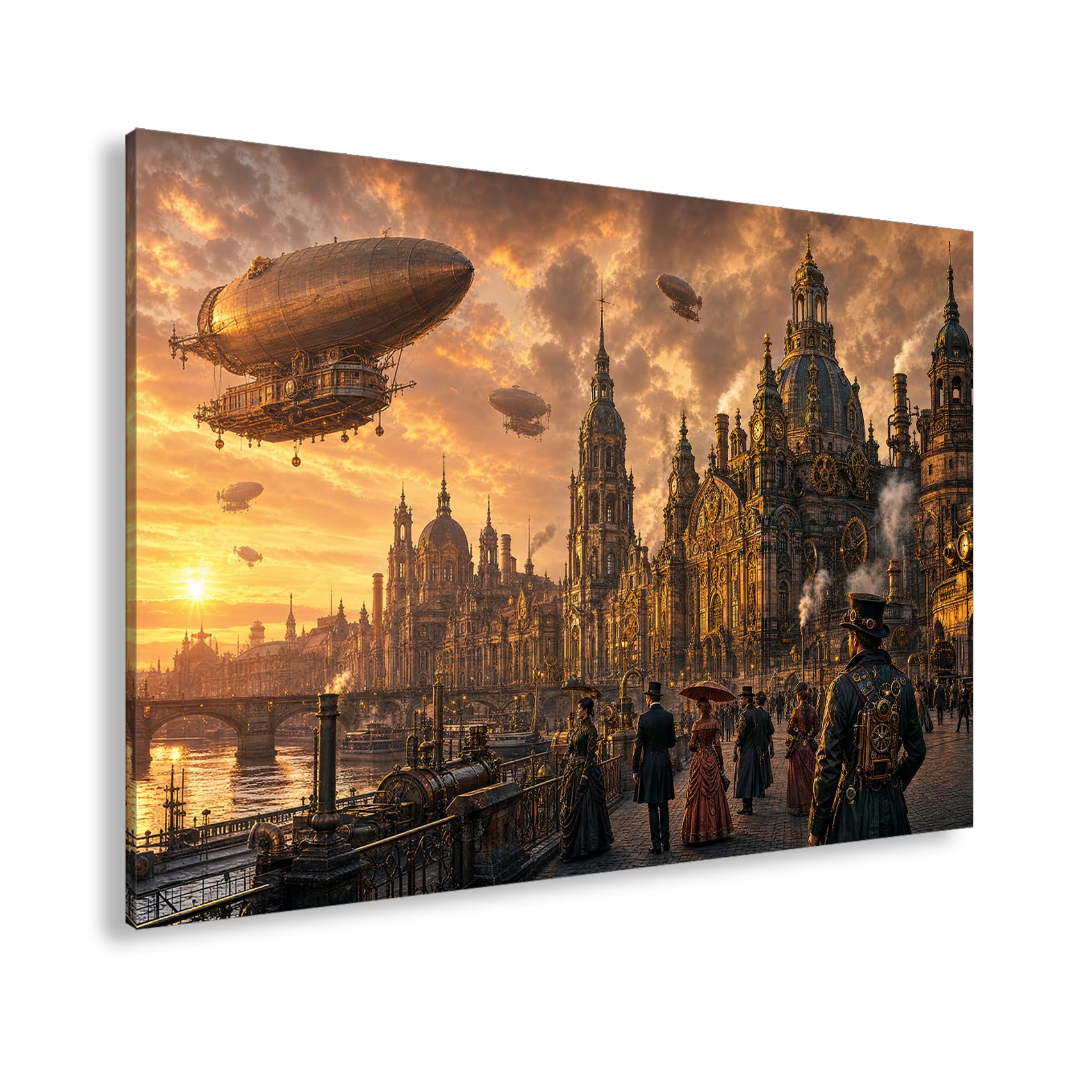 deyoli Obraz na płótnie Steampunk Drezno ze sterowcami 80 x 60 cm kolorowy