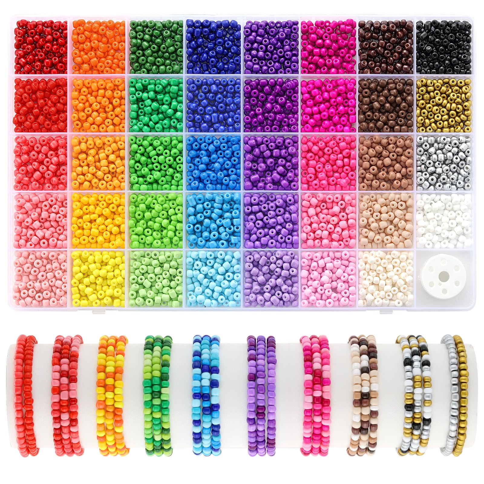 4mm Seed Beads for Jewelry Making, Funtopia 39 Colors Small Beads for Bracelets Making Kit, 3510pcs Friendship Bracelet Bead, Tiny Colorful Bead with Elastic String for DIY Art Craft โ image 1